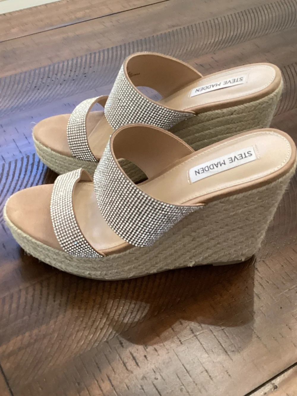 Steve Madden Beige Crystal Espadrille Wedge Sandals